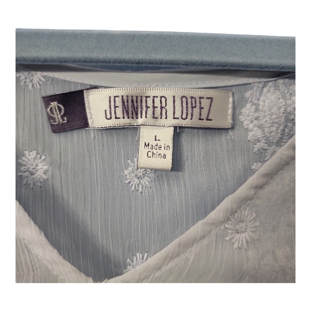 Chic JLo by Jennifer Lopez Sheer Arctic Ice Blue Dolman style Top - Size Large - Picture 3 of 5